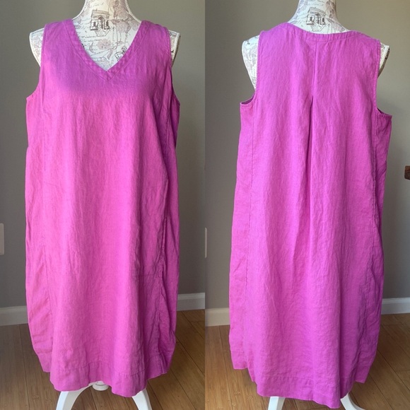 J. Jill Love Linen 100% Linen V Neck Sleeveless Pocket Dress - Picture 1 of 8